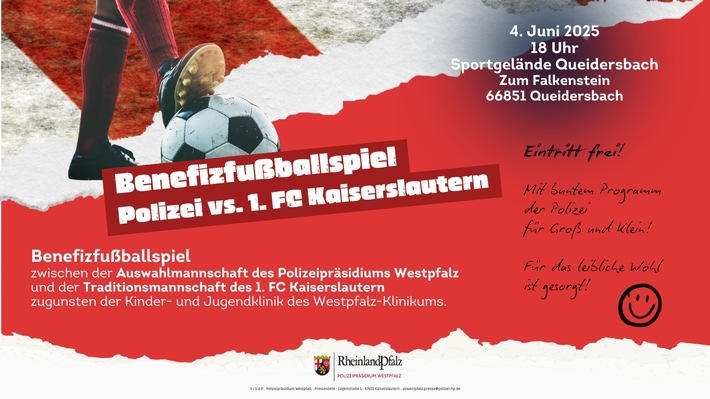 POL-PPWP: Termin vormerken: Benefizfußballspiel - Polizei-Auswahl trifft auf Traditionsmannschaft des 1. FC Kaiserslautern