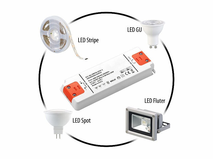 revolt LED-Transformator für 230 Volt (AC) zu 12 Volt (DC), unterstützt bis 75 Watt: Das 12-Volt-Leuchtsystem schnell und sicher an 230 Volt anschließen