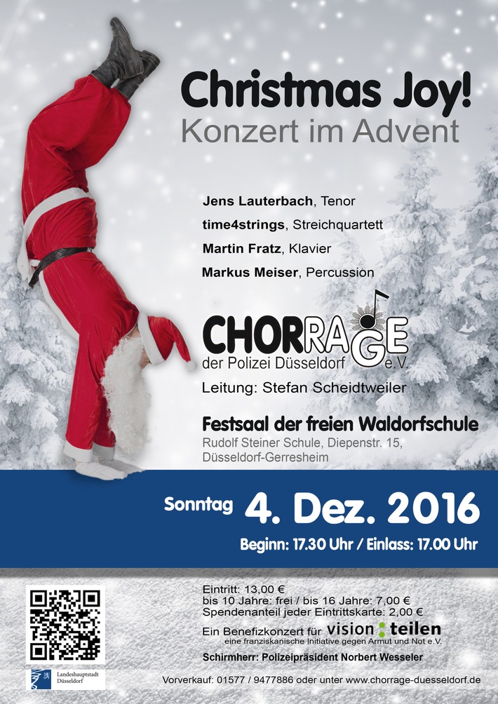 POL-D: Veranstaltungshinweis - Konzert Chor Chorrage am Sonntag, 4. Dezember 2016, 17.30 Uhr