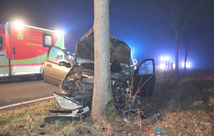 POL-HX: Auto prallt frontal gegen Baum