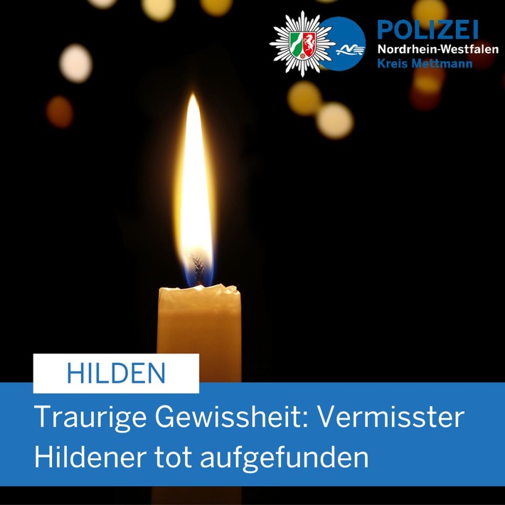 POL-ME: Traurige Gewissheit: Vermisster Hildener tot aufgefunden - Hilden - 2405054