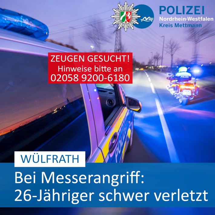 POL-ME: 26-Jähriger bei Messerangriff schwer verletzt - Wülfrath - 2212019
