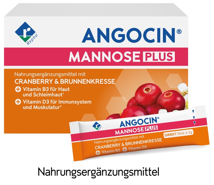 ANGOCIN® MANNOSE PLUS - mehr als nur Mannose: Neues Nahrungsergänzungsmittel mit D-Mannose im praktischen Direktstick