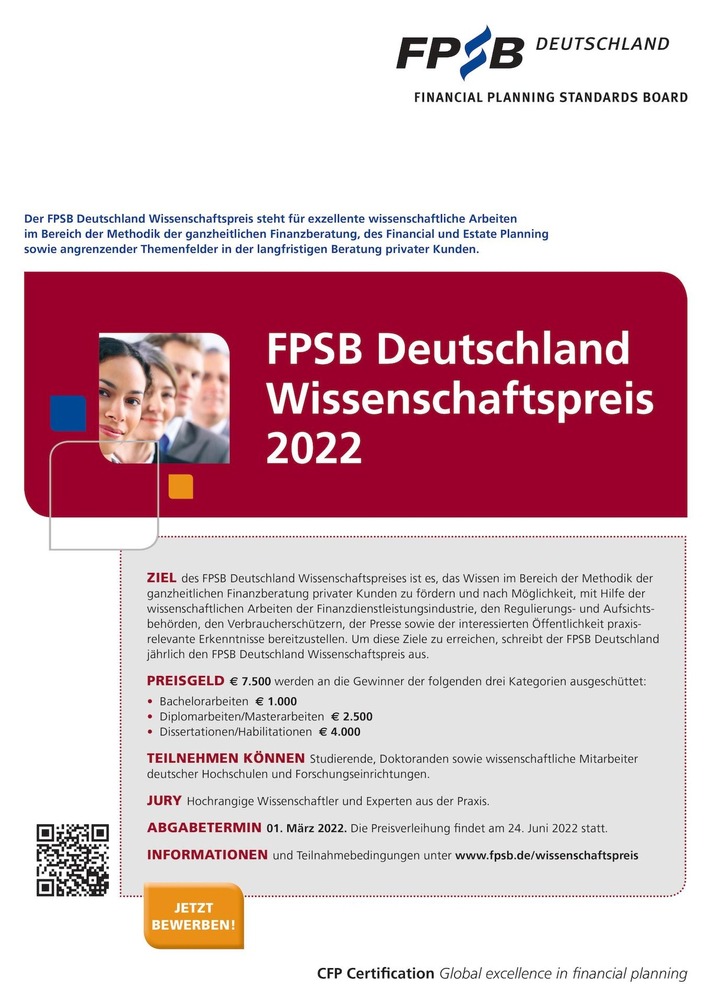 Renommierter Wissenschaftspreis des FPSB Deutschland geht in die sechste Runde