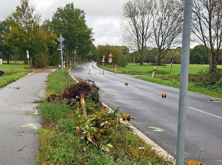 POL-KR: Hüls: Auffahrunfall - Baum entwurzelt - Mann bei Verkehrsunfall leicht verletzt