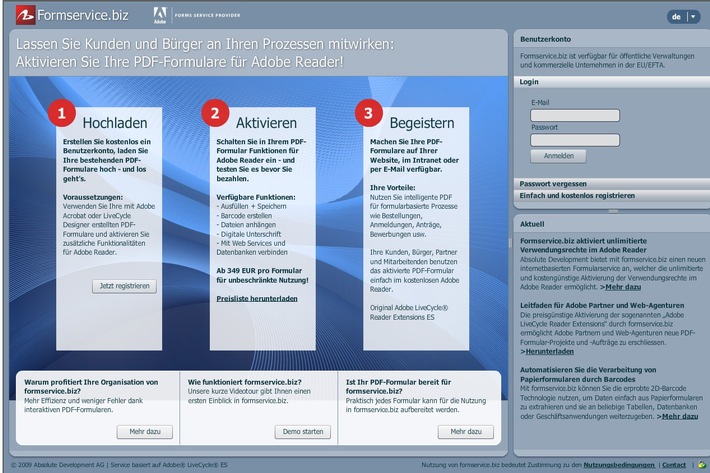 Absolute Development AG: Neue PDF-Formularplattform für den schnellen Start ins E-Government