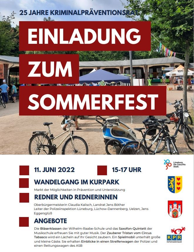 POL-LG: ++ "25 Jahre KPR - das wird gefeiert" - Sa., 11.06.22 -> Einladung zum Sommerfest im Kurpark - 25 Jahre Kriminalpräventionsrat in Hansestadt und Landkreis Lüneburg ++