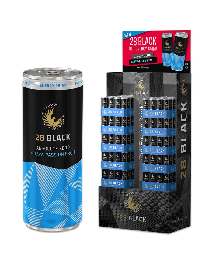 Trendkategorie "Zero": Energy Drink 28 BLACK erweitert Portfolio um neue zuckerfreie Variante / 28 BLACK Absolute Zero Guava-Passion Fruit sorgt für kalorienfreies Geschmackserlebnis (FOTO)