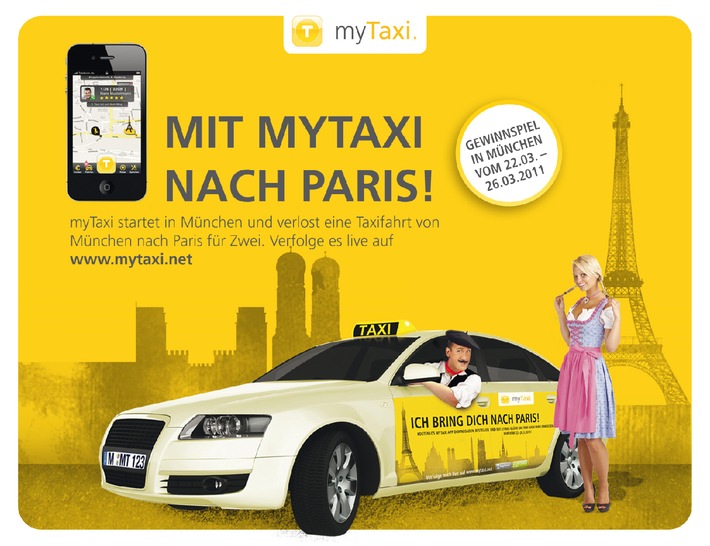 Zum Start in München geht&#039;s &quot;Mit myTaxi nach Paris&quot; / Ab dem 22. März beginnt in München eine neue Taxi-Epoche: die Bestellung per Knopfdruck! / Wie? Mit der innovativen App von myTaxi (mit Bild)