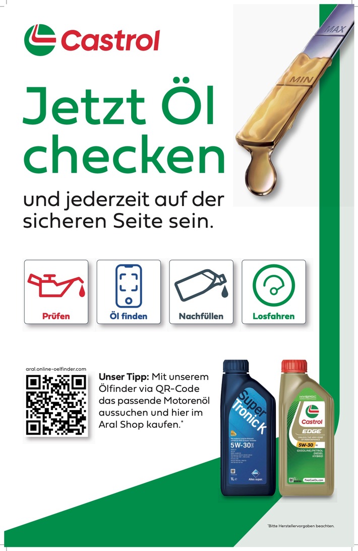 Ölstand prüfen leicht gemacht - Castrol Ölcheck-Kampagne an Aral-Tankstellen
