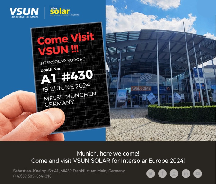 VSUN SOLAR is so excited to invite you to Intersolar Europe 2024