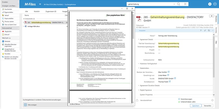 Metadaten und Dokumente gleichzeitig betrachten im M-Files ECM mit neuem Previewer von DMSFACTORY