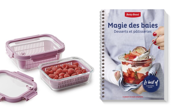 NOUVEAUX PRODUITS: Livre de desserts «Magie des baies» avec boîtes de conservation assorties