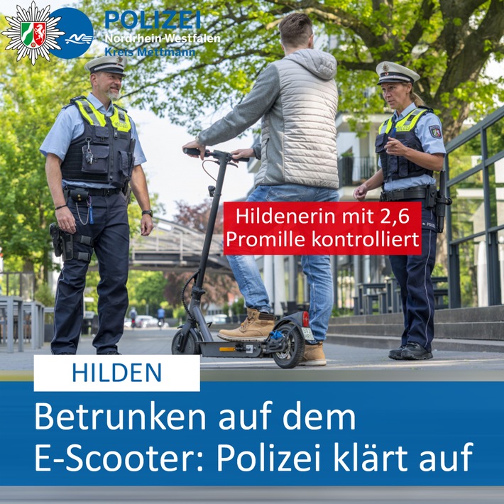 POL-ME: Mit 2,6 Promille auf dem E-Scooter: Führerschein beschlagnahmt - die Polizei klärt auf - Hilden - 2308089
