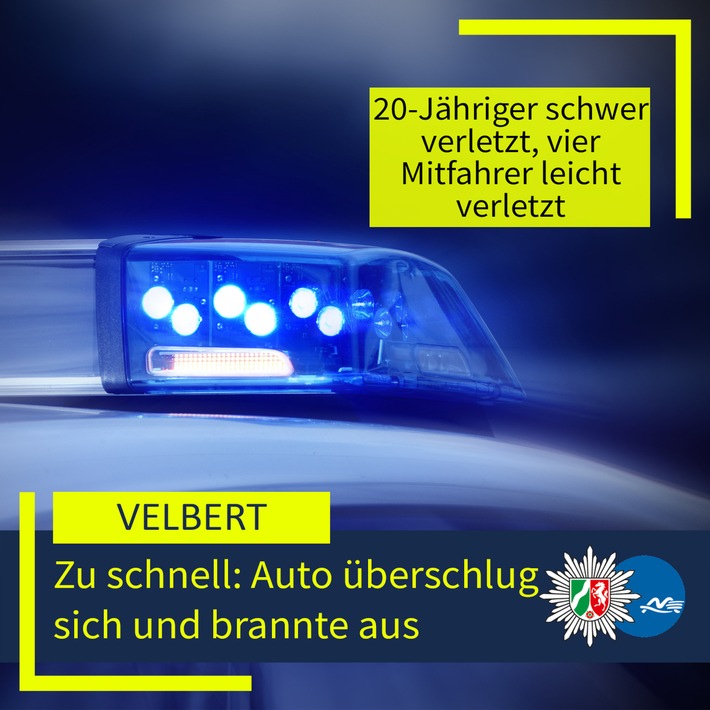 POL-ME: Zu hohe Geschwindigkeit: Auto überschlug sich und brannte aus - Fahrer schwer verletzt - 2605001