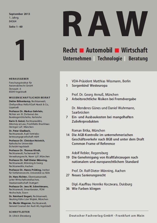 Pünktlich zur IAA: Neue Fachzeitschrift für die Automobilwirtschaft / Erstausgabe der RAW ab sofort erhältlich (BILD)