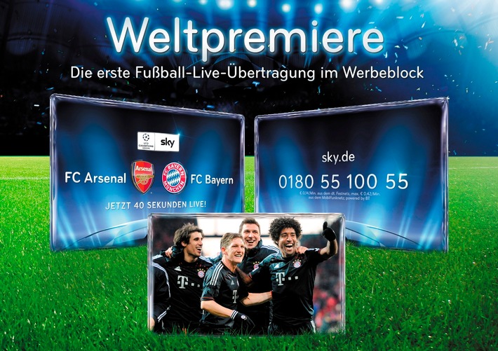 Weltpremiere: Sky schaltet die erste Fußball-Live-Übertragung im Werbeblock (BILD)