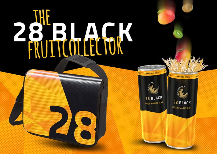 Knallgelb durch den Winter: Energy Drink 28 BLACK startet mit Sour Mango-Kiwi Gewinnspiel ins neue Jahr / Fleißig Mangos und Kiwis sammeln und coole Messenger Bags gewinnen (FOTO)