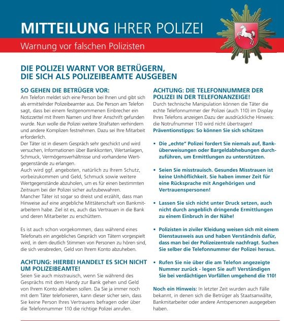 POL-GÖ: (328/2017) Aktuell mehrere Anrufe durch falsche Polizeibeamte in Göttingen - Polizei rät zu ganz besonderer Vorsicht!