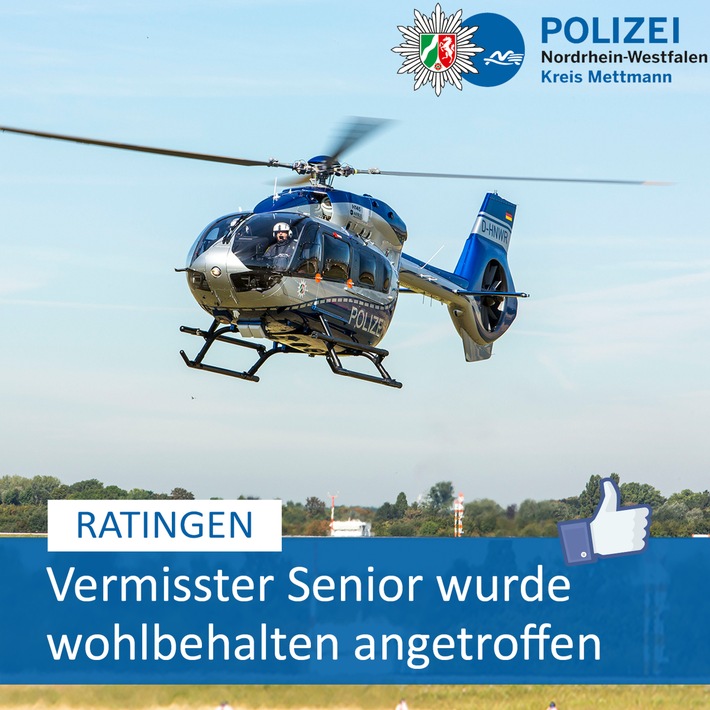 POL-ME: Erfolgreicher Sucheinsatz mit Polizeihubschrauber und Personenspürhund - Ratingen - 2308067