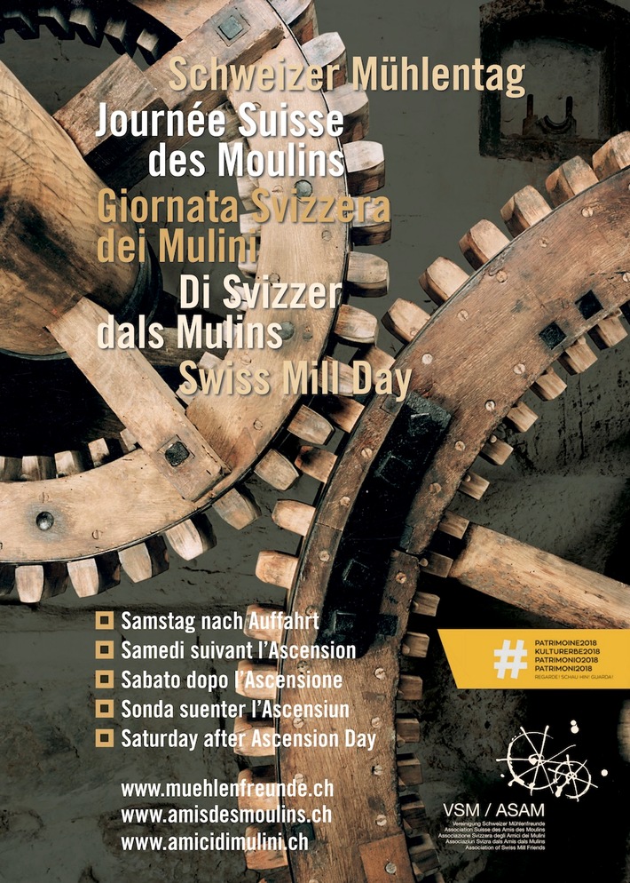 18e Journée Suisse des Moulins et saison estivale 2018 / Le 12 mai  plus de 150 moulins historiques, pour la plupart alimentés par la force de l