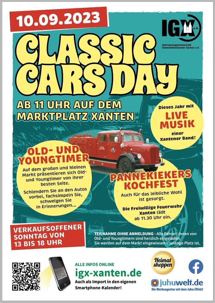 FW Xanten: Pannekiekers Kochfest - Feuerwehr Xanten beteiligt sich am Classic Cars Day auf dem Xantener Marktplatz