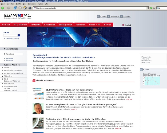 Arbeitgeberverband Gesamtmetall mit neuem Internet-Auftritt