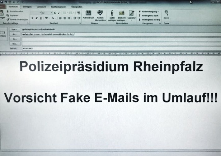 POL-PPRP: Polizeipräsidium Rheinpfalz
Warnung vor SPAM-Emails mit unserem Namen!