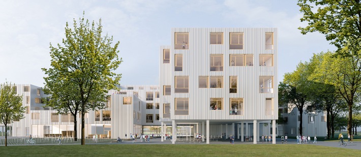 Rohbau für größten Schulbau Berlins fertiggestellt - Regierende Bürgermeisterin Franziska Giffey besucht Baustelle