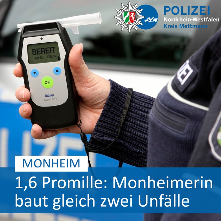 POL-ME: Mehrere Tausend Euro Schaden: Polizei stoppt betrunkene Unfallverursacherin - Monheim - 2002110