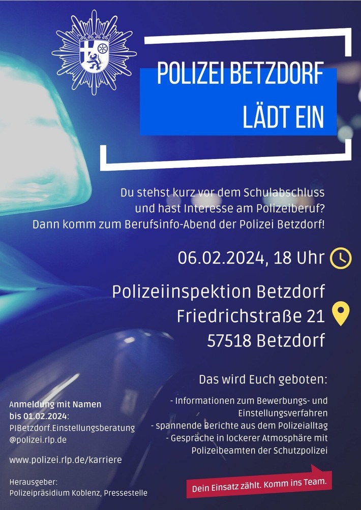 POL-PDNR: Berufsinfo-Abend der Polizei Betzdorf