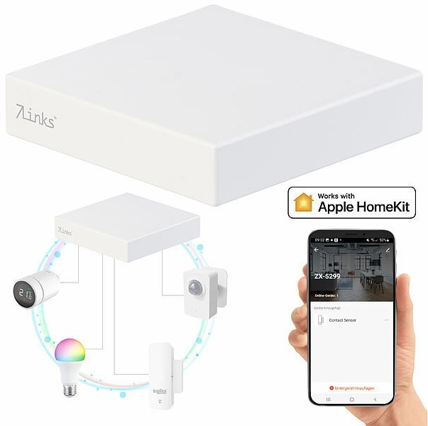 7links ZigBee-Gateway RC-300.ahk, Apple HomeKit-zertifiziert für ELESION-Geräte, LAN: bis zu 100 ZigBee-Geräte weltweit steuern