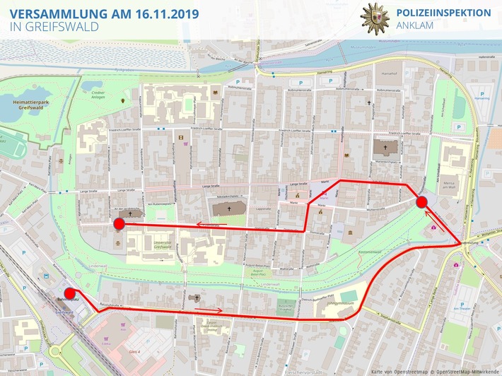 POL-ANK: Verkehrseinschränkungen aufgrund einer Versammlung am 16.11.2019 in Greifswald