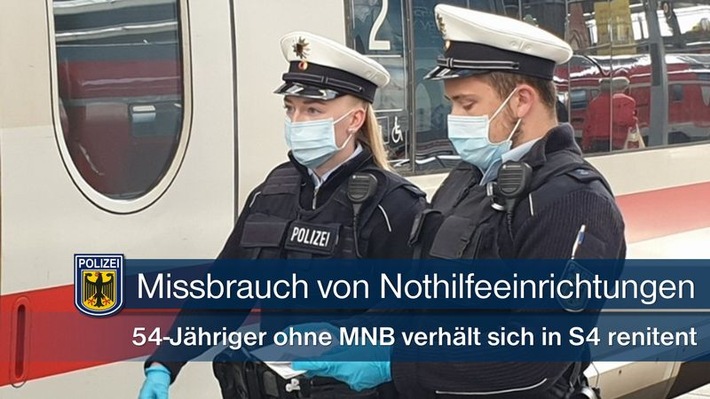 Bundespolizeidirektion München: Keine Maske - Notbremse und Widerstand: 54-Jähriger in der S-Bahn gegenüber Bahn-Security und Bundespolizei renitent