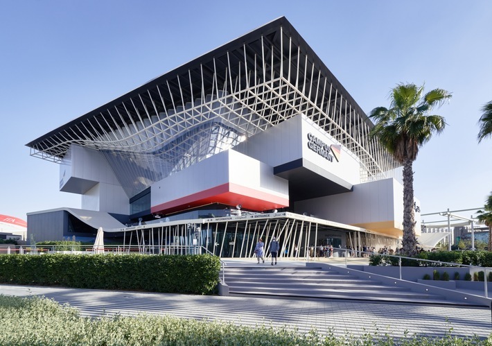 Der Deutsche Pavillon auf der Expo 2020 Dubai steht im Themenbereich der Nachhaltigkeit. / Weiterer Text über ots und www.presseportal.de/nr/43223 / Die Verwendung dieses Bildes ist für redaktionelle Zwecke unter Beachtung ggf. genannter Nutzungsbedingungen honorarfrei. Veröffentlichung bitte mit Bildrechte-Hinweis.