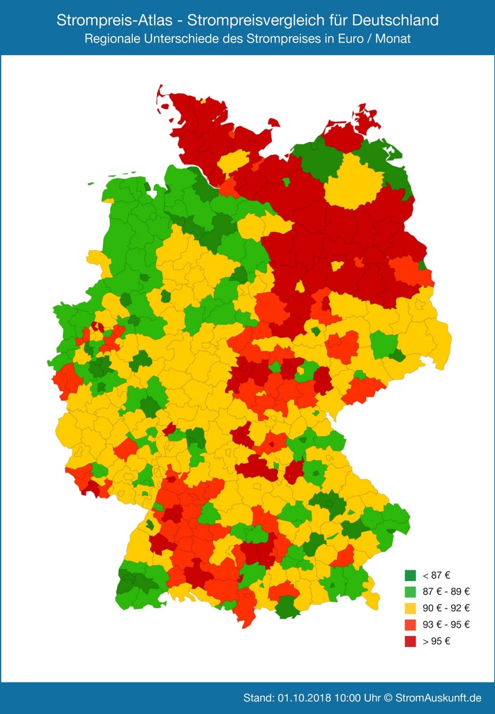 Studie "Strompreise für Verbraucher in Deutschland" / Vergleichende Analyse der Strompreise für 6400 Städte in Deutschland