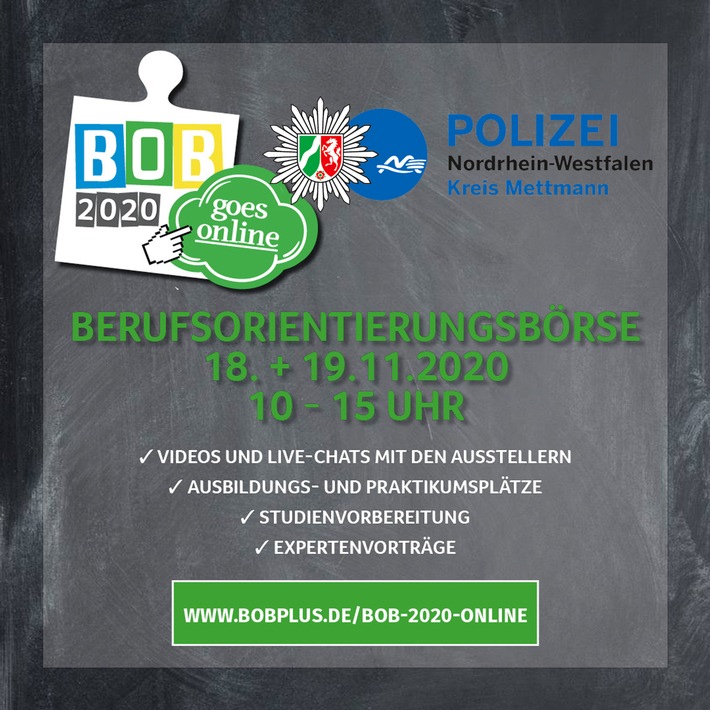 POL-ME: Polizeiliche Personalwerbung geht online auf der digitalen BOB2020 - Kreis Mettmann - 2011070