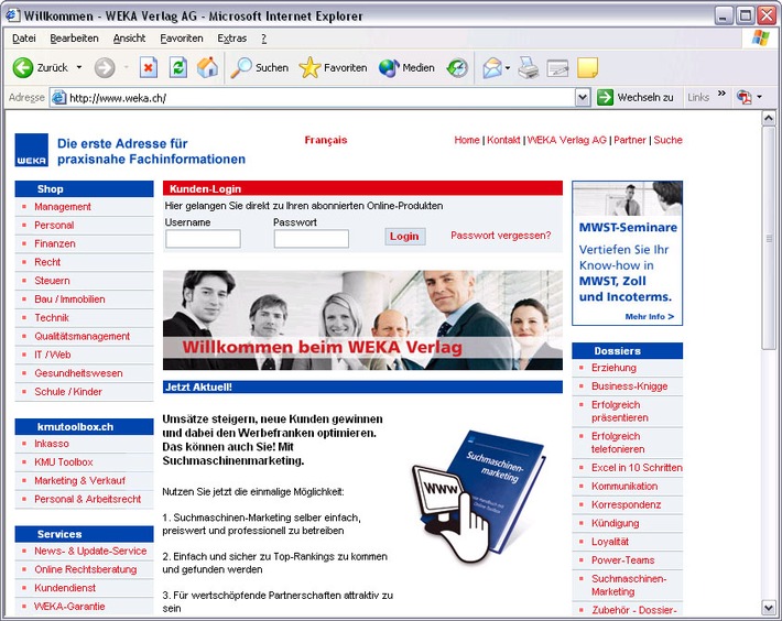 WEKA Verlag mit neuer Internetpräsenz: Klare Struktur und grösserere Nutzerfreundlichkeit unter www.weka.ch