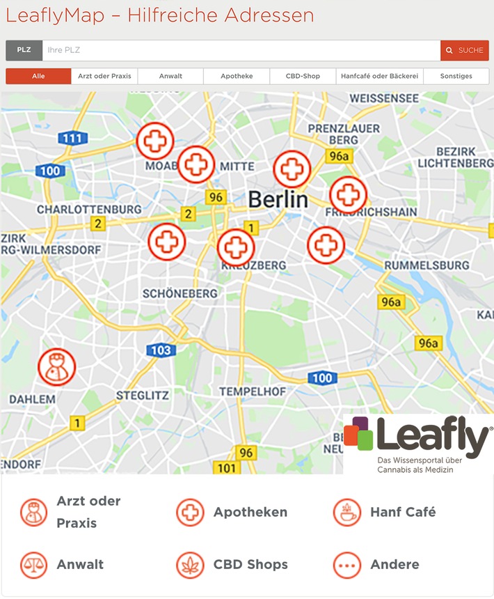 LeaflyMap - Hilfreiche Adressen rund um das Thema Cannabis als Medizin auf einen Blick