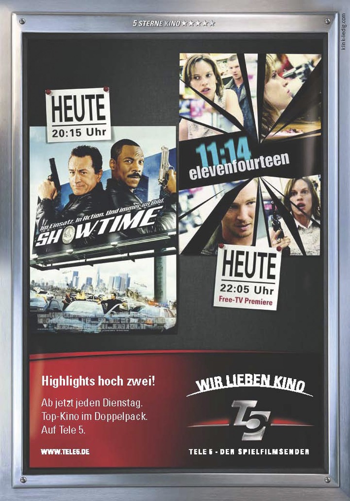 Viertel nach Elf ist Showtime auf Tele 5 - Spielfilmsender mit Kampagne zu April-Highlights