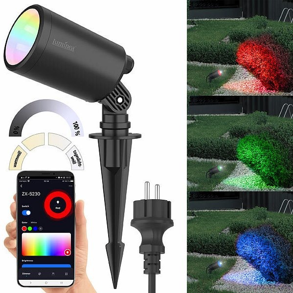 Luminea Home Control WLAN-Gartenstrahler, RGB & CCT, 7 Watt, 520 lm, IP65, App, Metallgehäuse: Ideal zur smarten Beleuchtung von Pflanzen, Bäumen, Beeten, Wegen u.v.m.