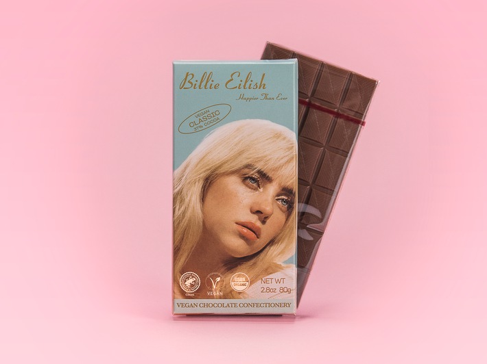 Veganschokolade iChoc produziert Billie Eilish Edition / Limitierte &quot;Happier Than Ever&quot;-Auflage für ihre Fans