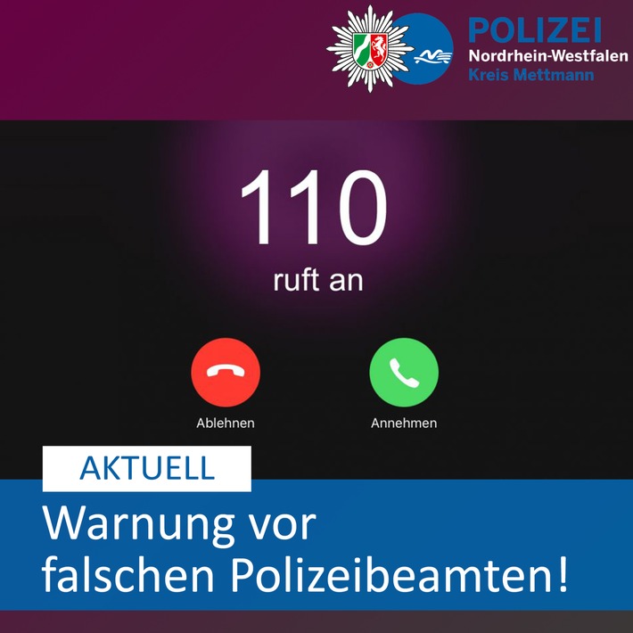 POL-ME: Trickbetrug im letzten Moment verhindert: Wülfrather Rentner fällt nicht auf "falsche Polizeibeamte" herein - Wülfrath / Haan - 1911128