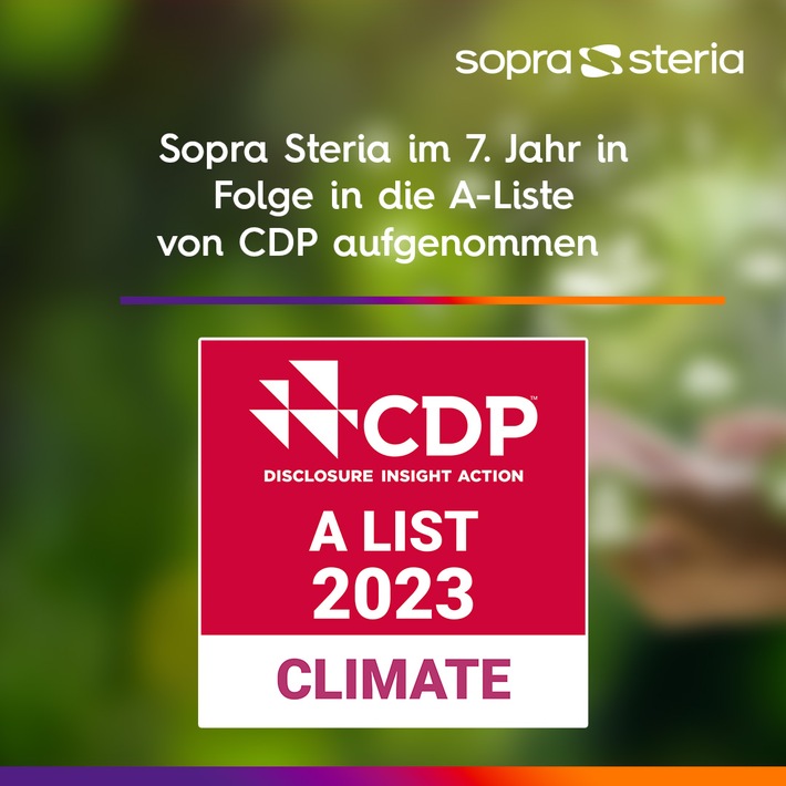 Sopra Steria im 7. Jahr in Folge in die CDP-A-Liste aufgenommen / Führende Rolle beim Klimaschutz bestätigt