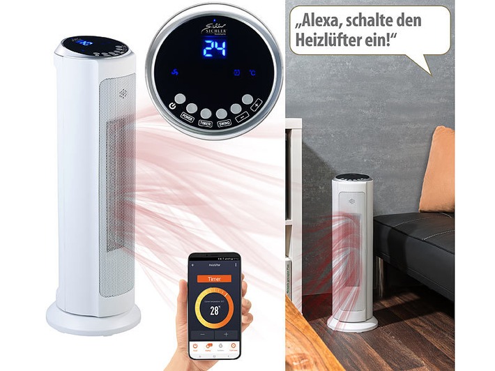 Sichler Haushaltsgeräte WLAN-Keramik-Heizlüfter LV-860.avs, kompatibel zu Amazon Alexa &amp; Google Assistant