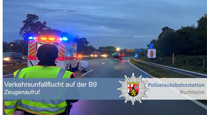 POL-PDNW: Polizeiautobahnstation Ruchheim - Zeugenaufruf nach Verkehrsunfallflucht auf der B9 - Motorradfahrer schwerverletzt