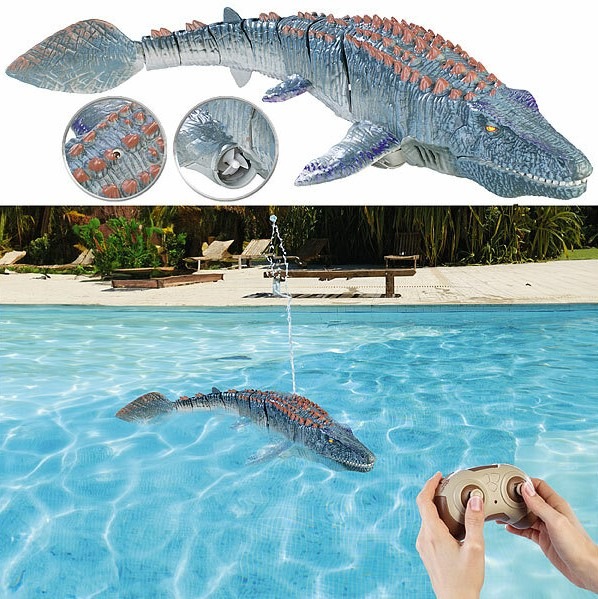 Spielspaß auf dem Wasser für jung und alt: Playtastic Ferngesteuerter Mosasaurus für Wasser, mit Wassersprüh-Funktion, 40 cm