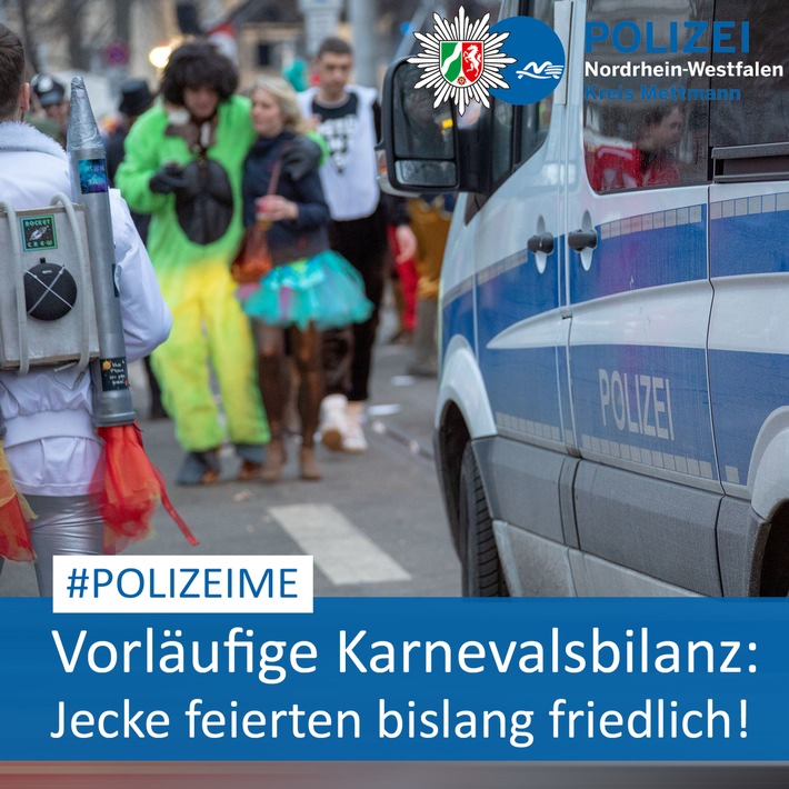 POL-ME: Vorläufige Karnevalsbilanz: Jecke feierten weitestgehend friedlich - Kreis Mettmann - 2402041