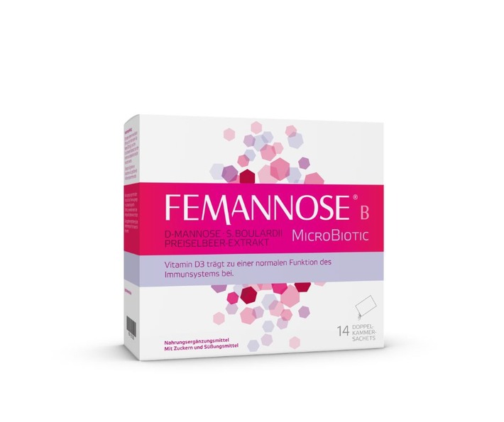 Jetzt neu in der Apotheke: FEMANNOSE® B MicroBiotic für die Blase mit dem Extra für die Abwehrkräfte