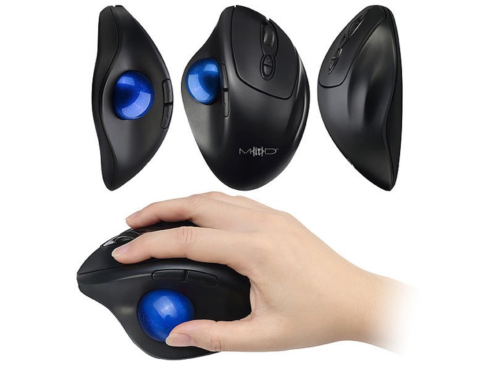 Mod-it Kabellose Trackball-Maus mit Bluetooth LMX-1204.wls, 7 Tasten, Scrollrad, 1.600 dpi: Komfortable Maus-Steuerung für PC und Mac mit Bluetooth-Funktion